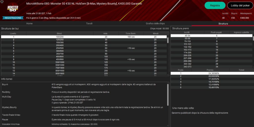 PokerStars Network MicroMillions: Sunday, February 1st the Monster 50 for 400k GTD. Here's the card