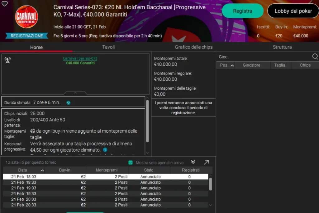 PokerStars Network: Saturday the NL Bacchanal is played for the Carnival Series, here is the structure!