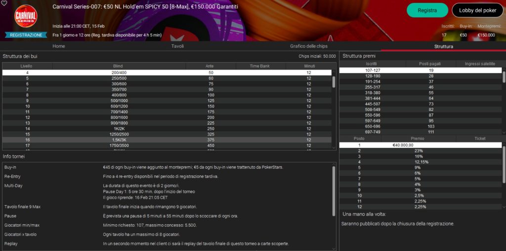 Carnival Series, let's go: the 10 tournaments of Sunday evening 15. Spicy 50 and Sunday Extravaganza with the highest GTDs
